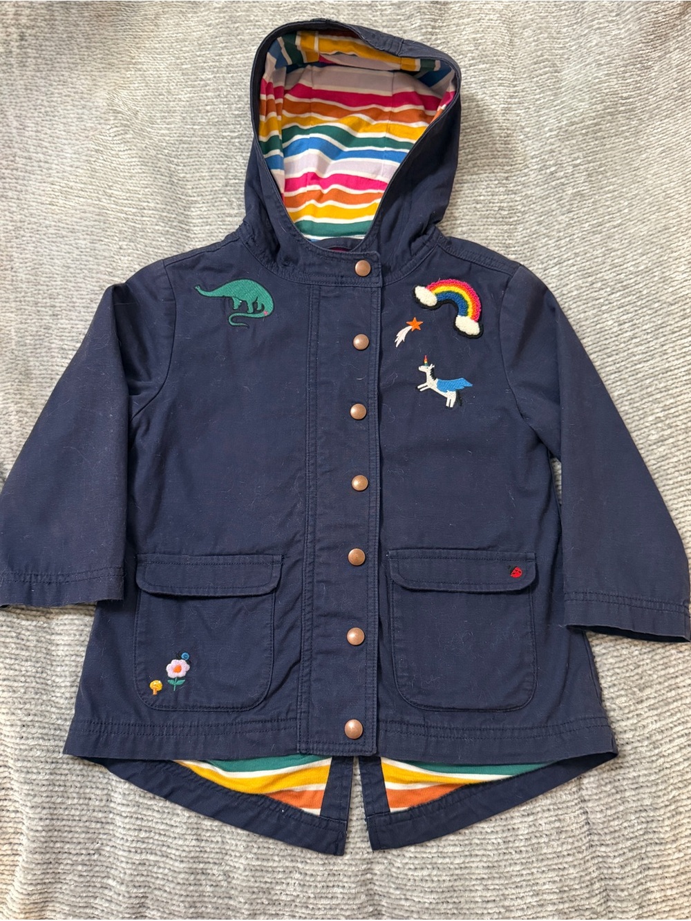 Hanna Anderson Canvas Anorak Jersey Lined Appliqué Hooded Jacket
